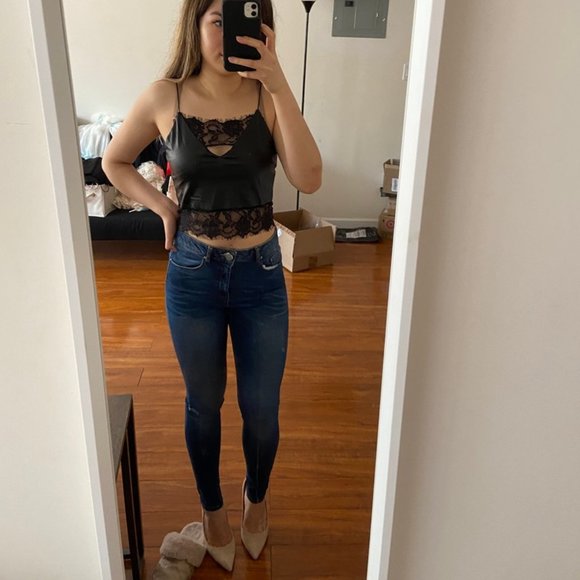 Asos High Waisted Ridley Ripped Dark Blue Jeans - Picture 2 of 4